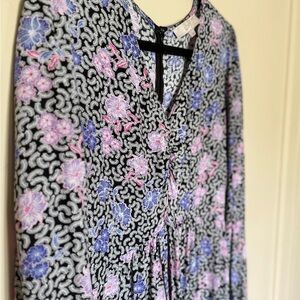 LOFT Black Dress with Pink and Blue Floral Design